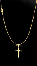 Kit Corrente Veneziana 1,5mm 70cm Com Pingente Crucifixo Palito Banhados A Ouro 18k